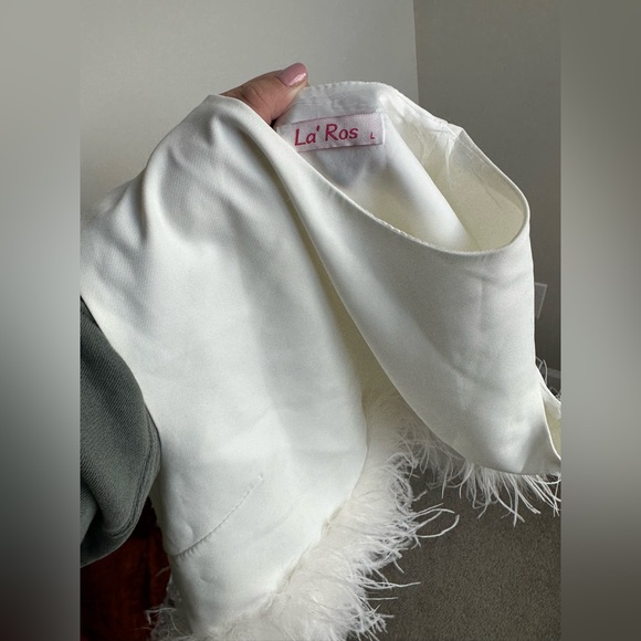 Shop the Mint Cropped Feather Trim Blouse - Picture 3 of 3